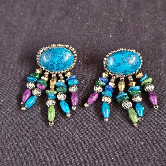 Vintage Turquoise Beaded Earrings Southwestern Dangle - Picture 1 of 6